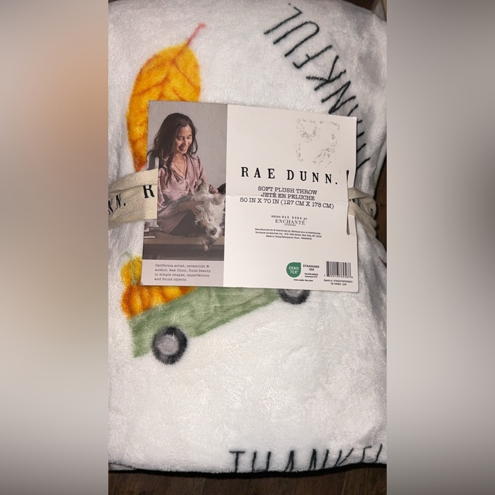 RAE DUNN Fall Seasonal Soft Plush Throw Blanket 50”x70” ‘THANKFUL’ trucks/leaves